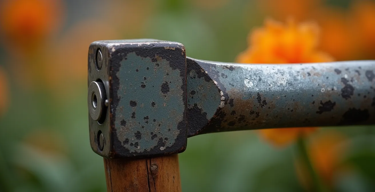 Vue macro d'un mécanisme de pliage de barnum avec détail de l'usure et de l'entretien