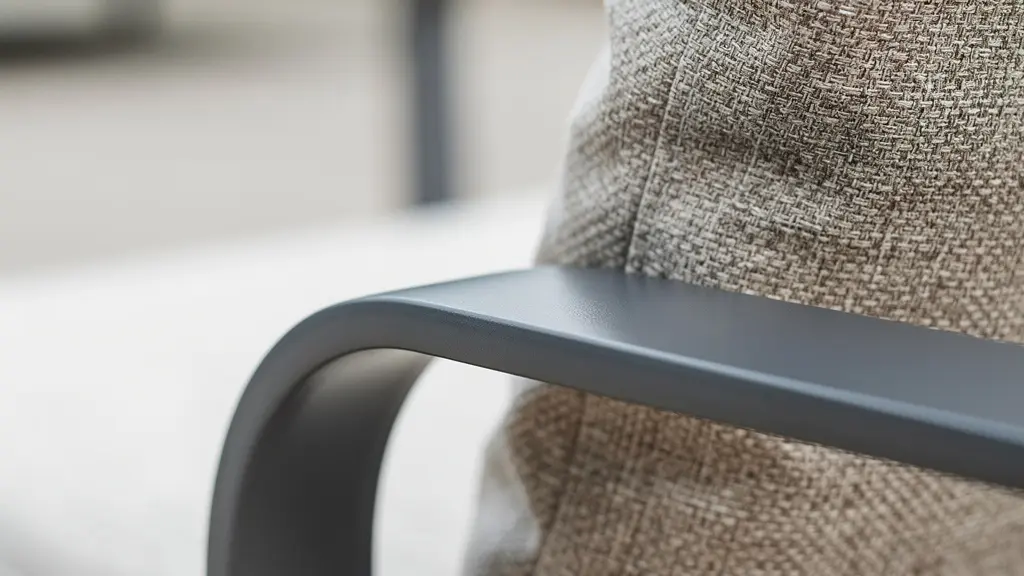 Détail accoudoir aluminium thermolaqué et tissu outdoor haut de gamme