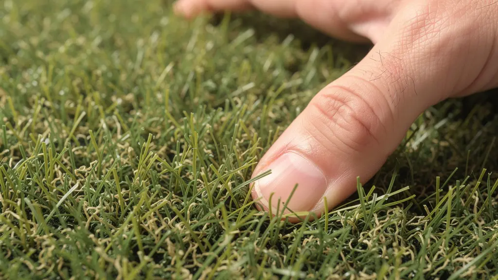 Gros plan texture gazon synthétique avec brins verts réalistes haute qualité