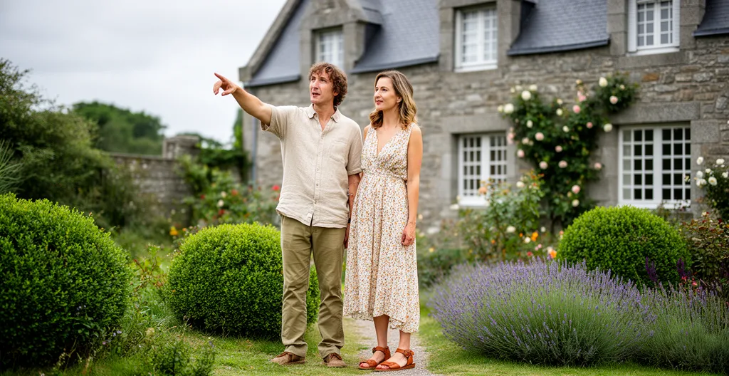 Propriétaire et paysagiste discutant du projet d'aménagement extérieur