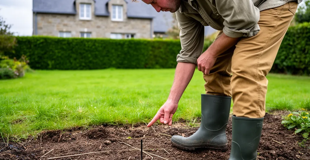Paysagiste effectuant un relevé terrain pour conception plan 2D jardin