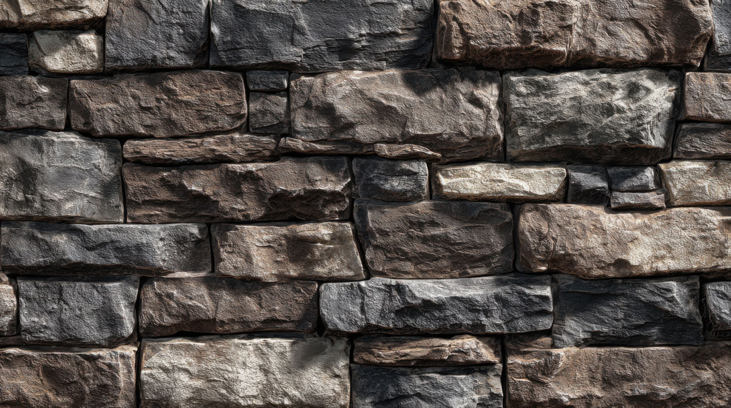 Gros plan en macro sur la texture rugueuse d'une pierre naturelle utilisée en aménagement paysager, avec détails des grains minéraux sous lumière naturelle latérale